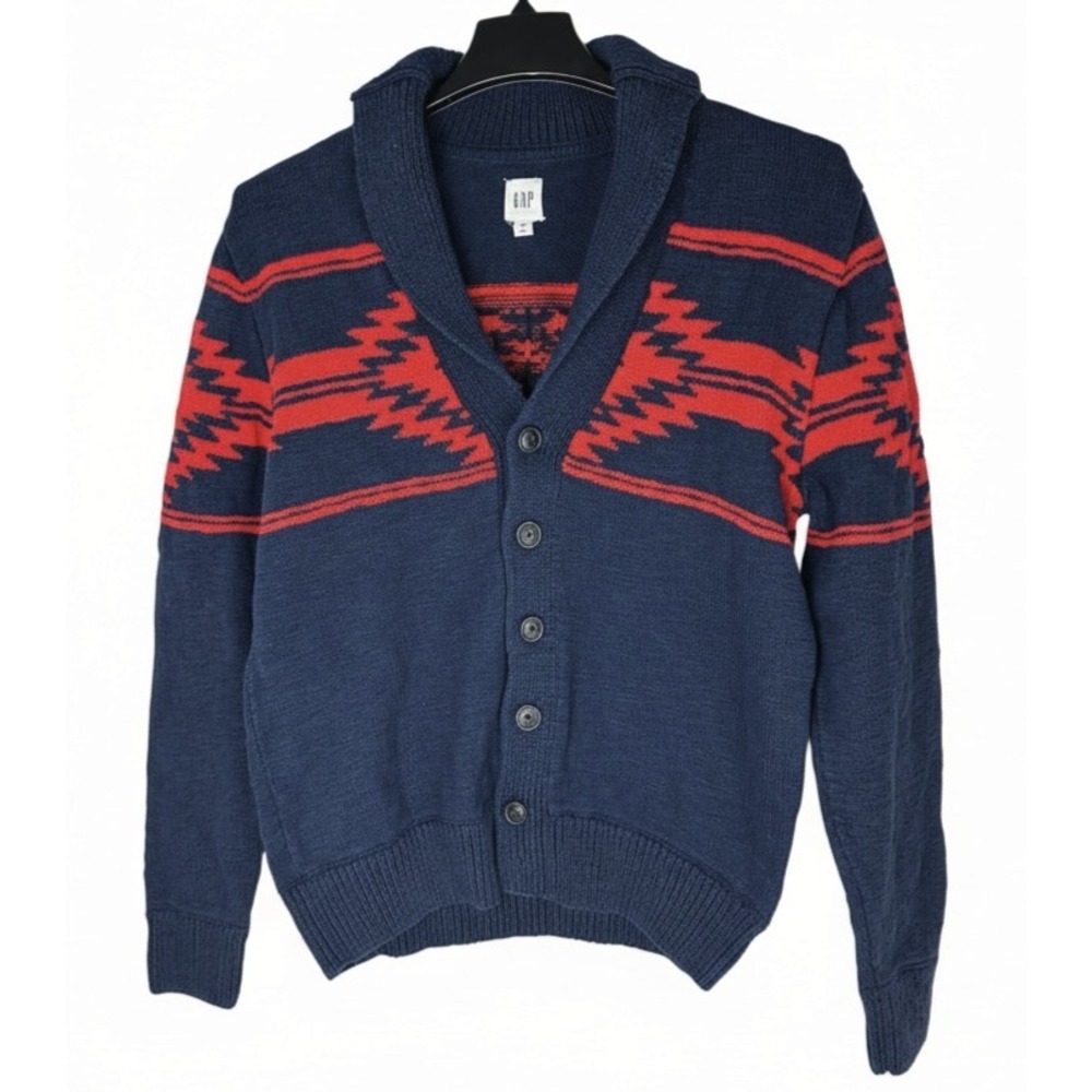 Gap Cardigan Sweater Men's Medium Shawl Collar Thick Knit Southwestern Aztec - Picture 2 of 12